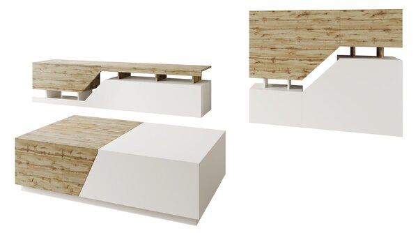 Set de living Comfivo Daldune II, Alb, Stejar Wotan, PAL laminat