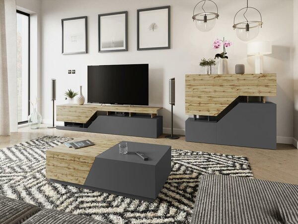 Set de living Comfivo Daldune II, Antracit, Stejar Wotan, PAL laminat