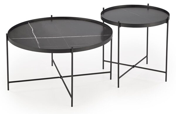 Set de măsuțe de cafea Houston 1806, Marmură neagră, Negru, Metal, 40cm, 12 kg