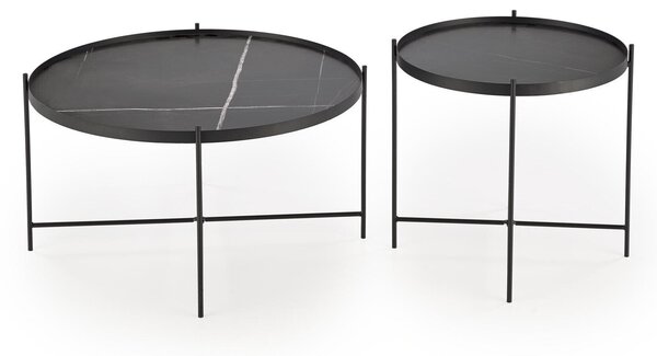 Set de măsuțe de cafea Houston 1806, Marmură neagră, Negru, Metal, 40cm, 12 kg