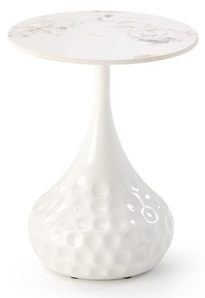Măsuță laterală Houston 1807, Marmură albă, Alb, Metal, 52cm, 8 kg