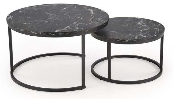 Set de măsuțe de cafea Houston 1832, Marmură neagră, Negru, Metal, 47cm, 18 kg