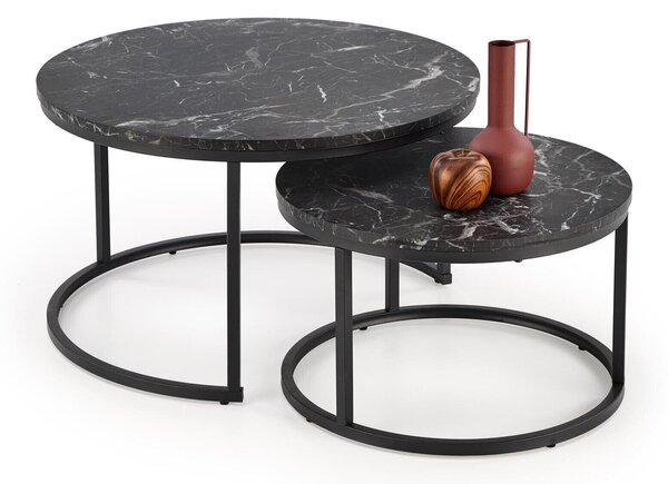 Set de măsuțe de cafea Houston 1832, Marmură neagră, Negru, Metal, 47cm, 18 kg