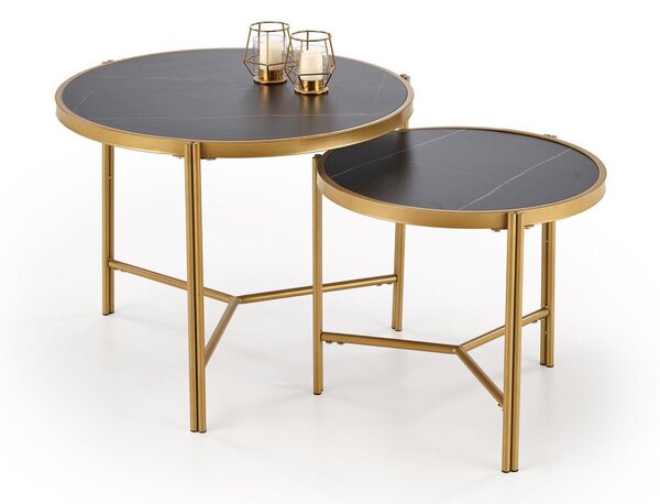 Set de măsuțe de cafea Houston 1867, Auriu, Marmură neagră, Metal, 63cm, 16.6 kg