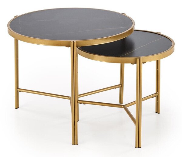 Set de măsuțe de cafea Houston 1867, Auriu, Marmură neagră, Metal, 63cm, 16.6 kg