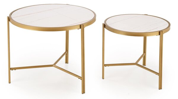 Set de măsuțe de cafea Houston 1867, Marmură albă, Auriu, Metal, 63cm, 16.6 kg