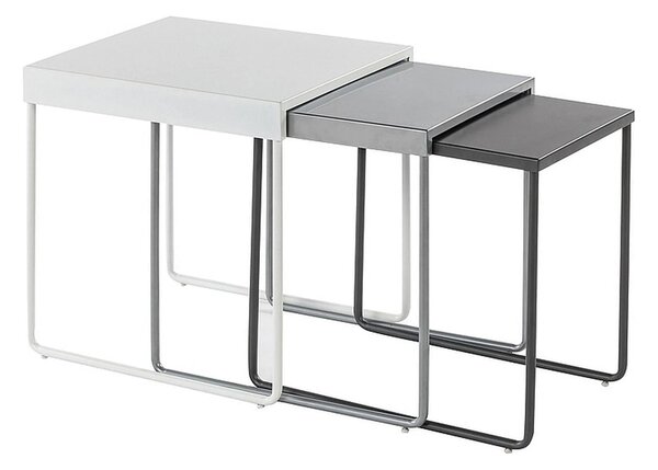 Set 3 masute cafea VICKY, alb/gri/gri inchis, metal