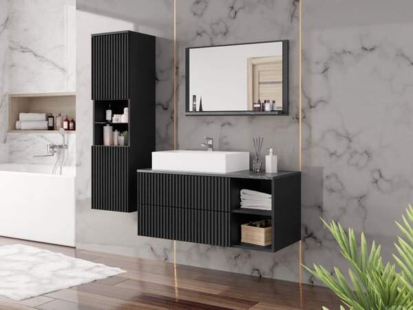 Set baie Nauta I, Marmură neagră, Negru, MDF, PAL laminat