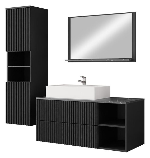 Set baie Nauta I, Marmură neagră, Negru, MDF, PAL laminat