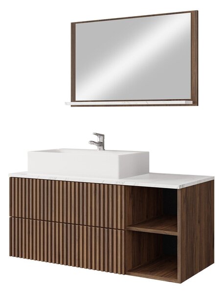 Set baie Nauta, Marmură albă, Nuc, MDF, PAL laminat