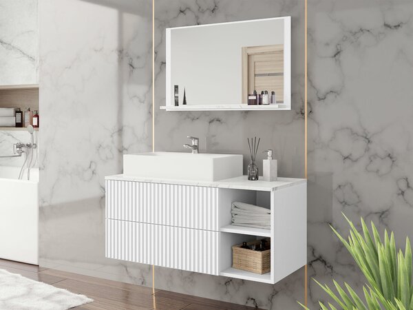 Set baie Nauta, Marmură albă, Alb, MDF, PAL laminat