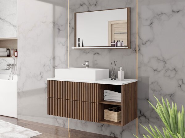 Set baie Nauta, Marmură albă, Nuc, MDF, PAL laminat