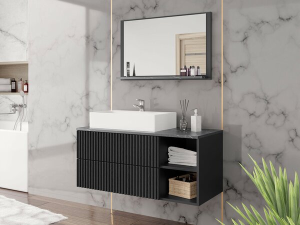 Set baie Nauta, Marmură neagră, Negru, MDF, PAL laminat