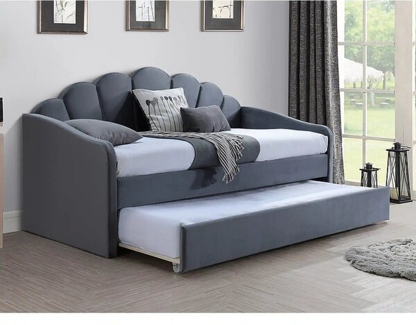 Pat BELLA 90x200, stofa catifelata gri - Bluvel 14, cu somiera si supr