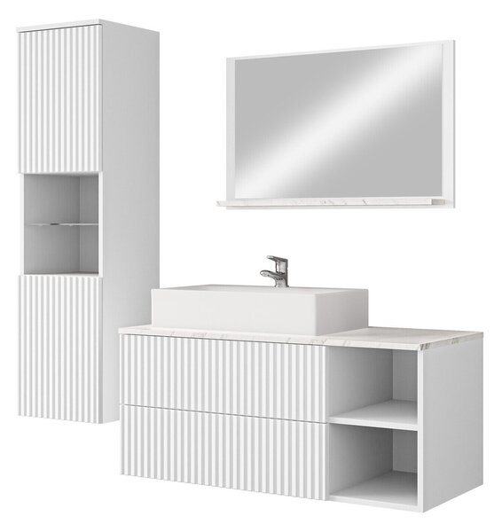 Set baie Nauta I, Marmură albă, Alb, PAL laminat, MDF