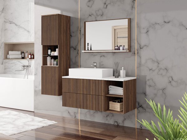 Set baie Nauta I, Marmură albă, Nuc, MDF, PAL laminat