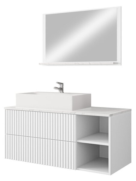 Set baie Nauta, Marmură albă, Alb, MDF, PAL laminat