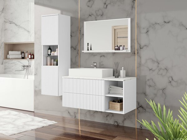 Set baie Nauta I, Marmură albă, Alb, MDF, PAL laminat