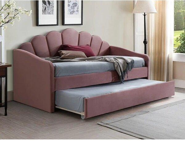 Pat BELLA 90x200, stofa catifelata roz - Bluvel 52, cu somiera si supr