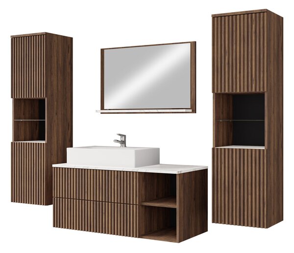 Set baie Nauta II, Marmură albă, Nuc, MDF, PAL laminat
