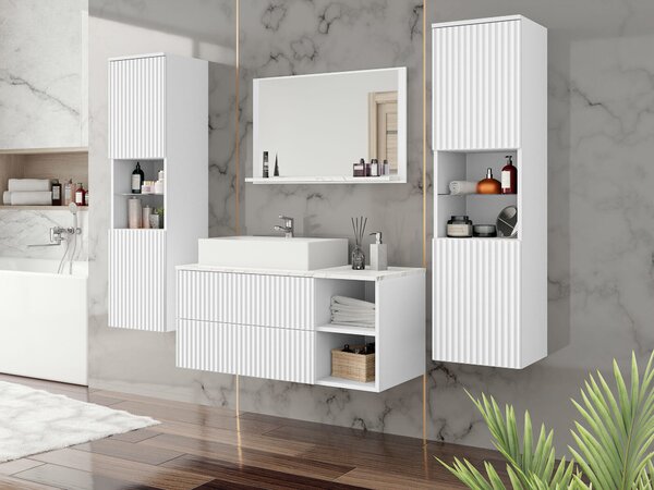 Set baie Nauta II, Marmură albă, Alb, MDF, PAL laminat