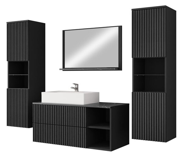 Set baie Nauta II, Marmură neagră, Negru, MDF, PAL laminat