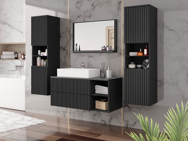 Set baie Nauta II, Marmură neagră, Negru, MDF, PAL laminat