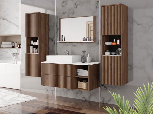 Set baie Nauta II, Marmură albă, Nuc, MDF, PAL laminat
