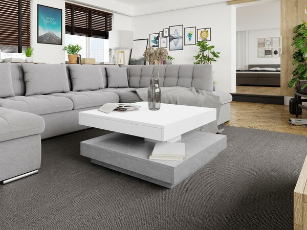 Măsuță de cafea extensibila Comfivo Pisces, Beton, Alb, PAL laminat, 34x70x70cm, 20 kg