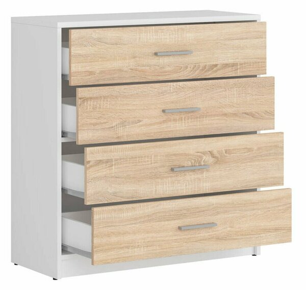 Comodă Novsore 101, Alb, Stejar Sonoma, PAL laminat, 84x80x34cm, 30.85 kg