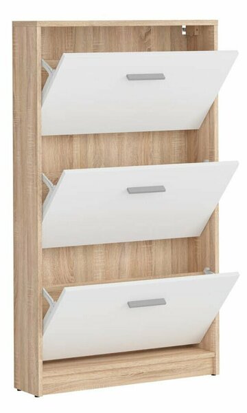 Dulap pantofi Novsore 113, Stejar Sonoma, Alb, PAL laminat, 121x70x18cm, 20.7 kg