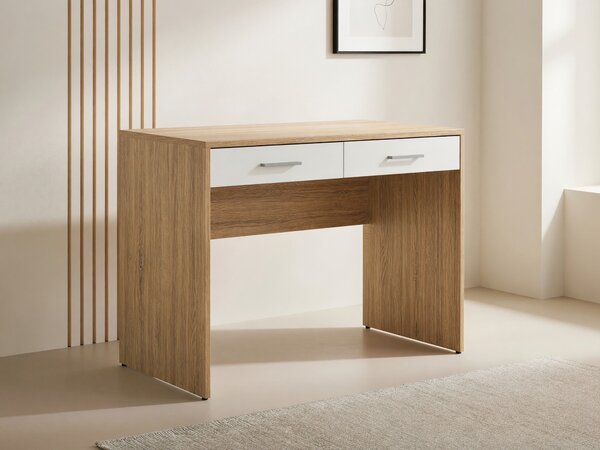 Birou Novsore 109, Stejar Sonoma, Alb, PAL laminat, 76x100x59cm, 28.5 kg