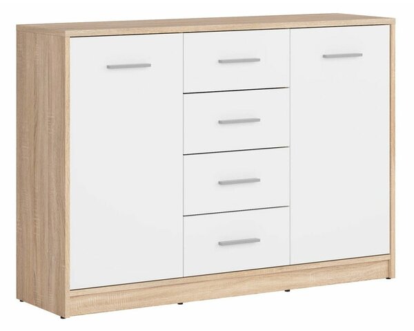 Comodă Novsore 118, Stejar Sonoma, Alb, PAL laminat, 84x119x34cm, 42.1 kg