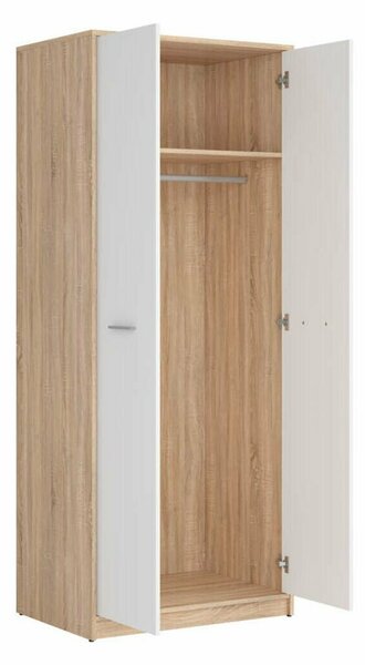 Dulap Novsore 120, Stejar Sonoma, Alb, 197x80x55cm, 55.35 kg, Uși dulap: Cu balamale, Numărul de rafturi: 1, Numărul de rafturi: 1