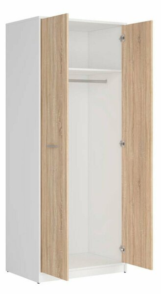 Dulap Novsore 120, Stejar Sonoma, Alb, 197x80x55cm, 55.35 kg, Uși dulap: Cu balamale, Numărul de rafturi: 1, Numărul de rafturi: 1