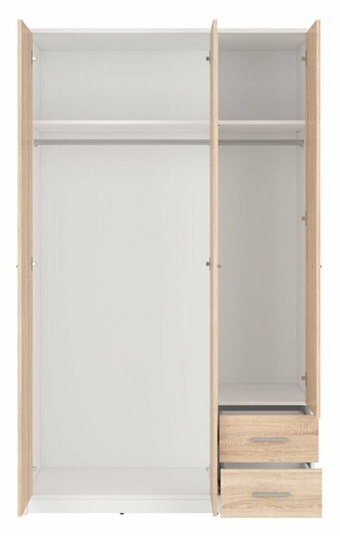 Dulap Novsore 134, Alb, Stejar Sonoma, 197x119x55cm, 91.55 kg, Uși dulap: Cu balamale, Numărul de rafturi: 2, Numărul de rafturi: 2