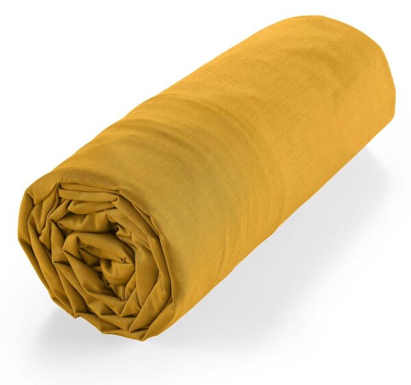 Cearceaf galben din bumbac organic cu elastic 160x200 cm Biolina – douceur d'intérieur