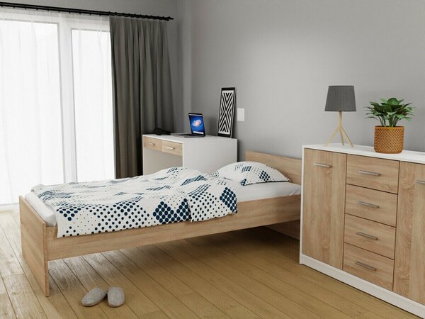 Set dormitor Novsore 149, Alb, Stejar Sonoma, PAL laminat