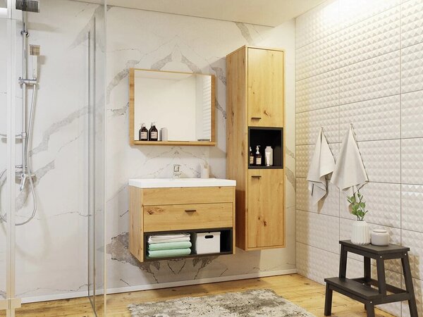 Cabinet atârnat pentru baie Velum, Negru, Stejar artizan, PAL laminat, 45x60x35cm, 20.3 kg