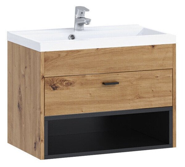 Cabinet atârnat pentru baie Velum, Negru, Stejar artizan, PAL laminat, 45x60x35cm, 20.3 kg