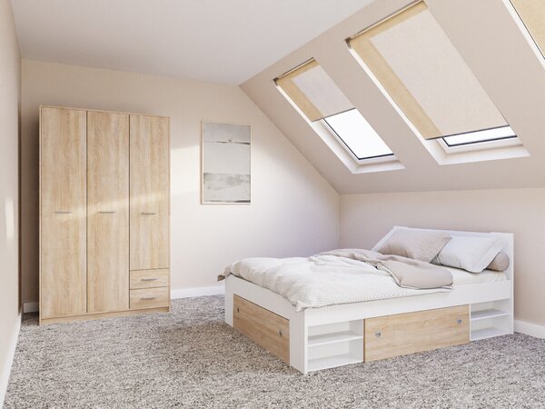 Set dormitor Novsore 158, Alb, Stejar Sonoma, PAL laminat