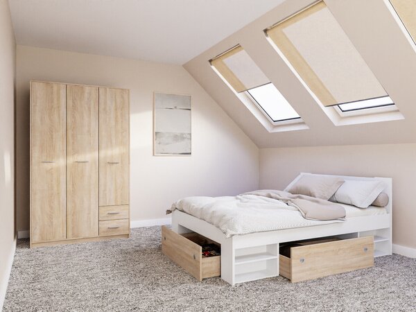 Set dormitor Novsore 158, Alb, Stejar Sonoma, PAL laminat