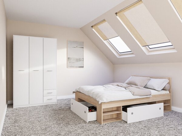 Set dormitor Novsore 158, Alb, Stejar Sonoma, PAL laminat