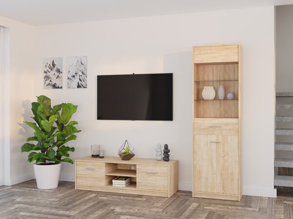 Set de living Novsore 161, Stejar Sonoma, PAL laminat, Sticlă călită