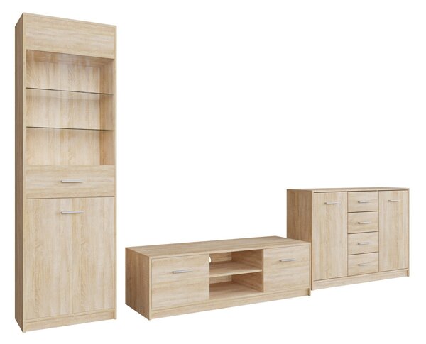 Set de living Novsore 162, Stejar Sonoma, PAL laminat, Sticlă călită