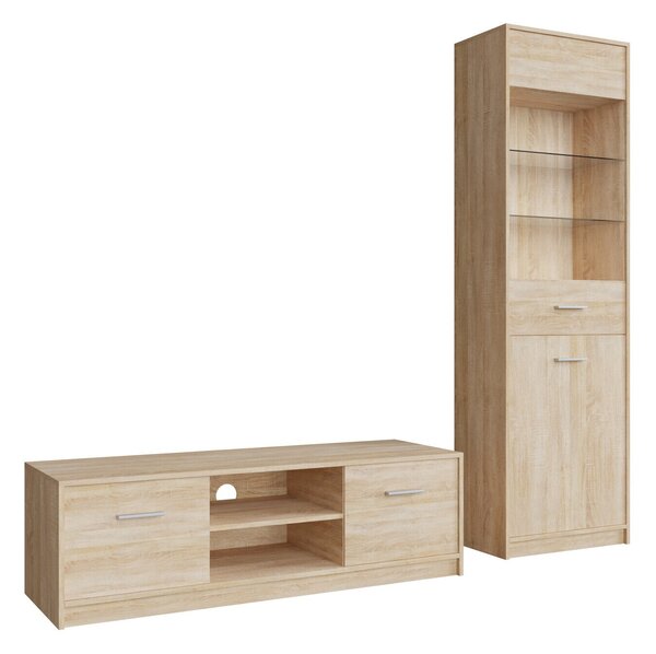 Set de living Novsore 161, Stejar Sonoma, PAL laminat, Sticlă călită