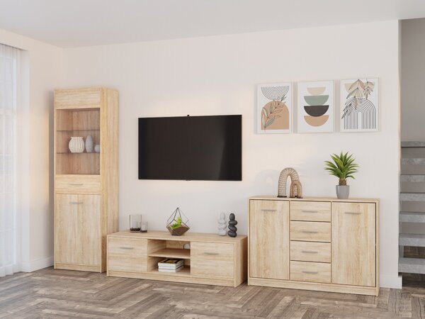 Set de living Novsore 162, Stejar Sonoma, PAL laminat, Sticlă călită