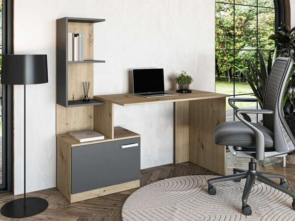 Birou Houston 1948, Grafit, Stejar artizan, PAL laminat, 75x144x60cm, 34 kg