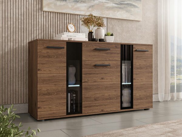 Comodă Genio, Nuc, Sticlă, PAL laminat, 80x141x41cm, 42 kg