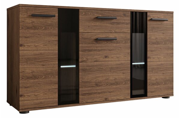 Comodă Genio, Nuc, Sticlă, PAL laminat, 80x141x41cm, 42 kg